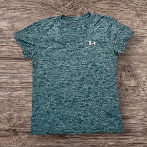 Under Armour Small Women's HeatGear Activewear Performance Teal V-Neck Tee - Picture 1 of 3